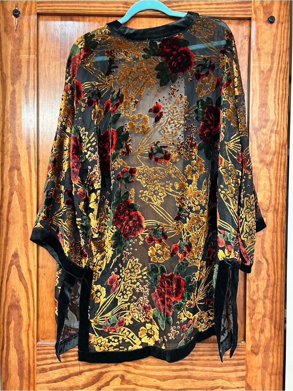 In Bloom Maroon and Brown Floral Velvet Jacket - Picture 3 of 4